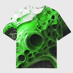 Футболка оверсайз мужская Зелёно-белая абстрактная структура, цвет: 3D-принт