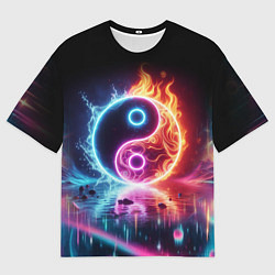 Футболка оверсайз мужская Инь янь - неоновый космос, цвет: 3D-принт