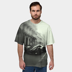 Футболка оверсайз мужская Спорткар в серых тонах, цвет: 3D-принт — фото 2
