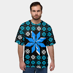 Футболка оверсайз мужская Сине-белые звёзды на чёрном фоне, цвет: 3D-принт — фото 2