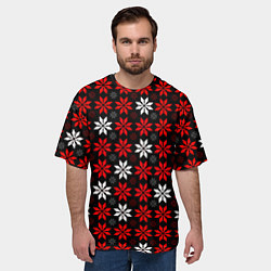 Футболка оверсайз мужская Red and white stars on a black background, цвет: 3D-принт — фото 2