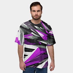 Футболка оверсайз мужская Чёрно-фиолетово-белая абстракция, цвет: 3D-принт — фото 2
