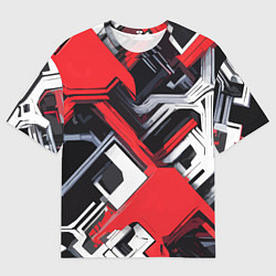 Футболка оверсайз мужская Красно-белый техно паттерн, цвет: 3D-принт
