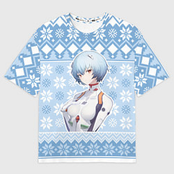 Футболка оверсайз мужская Rei christmas sweater Evangelion, цвет: 3D-принт