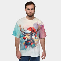 Футболка оверсайз мужская Новогодний олень, цвет: 3D-принт — фото 2