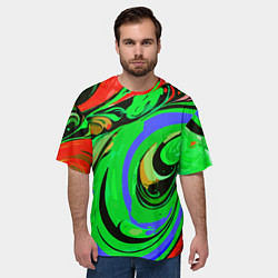 Футболка оверсайз мужская Красно-зелёный узор, цвет: 3D-принт — фото 2
