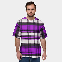 Футболка оверсайз мужская Фиолетово-белая ткань в клетку, цвет: 3D-принт — фото 2