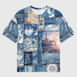 Футболка оверсайз мужская Пэчворк с мотивами аниме, цвет: 3D-принт