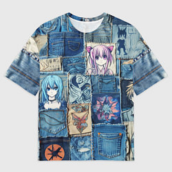 Футболка оверсайз мужская Пэчворк с аниме персонажами, цвет: 3D-принт