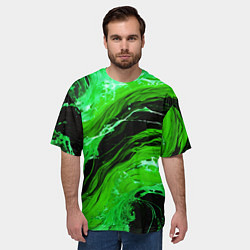 Футболка оверсайз мужская Зелёные брызги на чёрном фоне, цвет: 3D-принт — фото 2