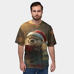 Футболка оверсайз мужская Выдра с кофе на новый год, цвет: 3D-принт — фото 2