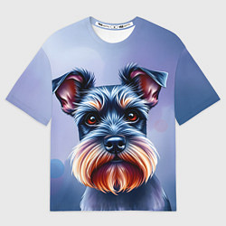 Футболка оверсайз мужская Цвергшнауцер на синем фоне, цвет: 3D-принт