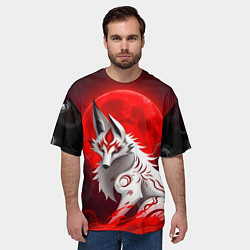 Футболка оверсайз мужская Японская белая лиса, цвет: 3D-принт — фото 2