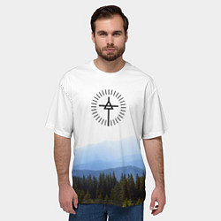 Футболка оверсайз мужская 30 Seconds to Mars - лес и горы, цвет: 3D-принт — фото 2