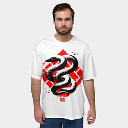Футболка оверсайз мужская Минималистический китайский стиль иллюстрации змеи, цвет: 3D-принт — фото 2