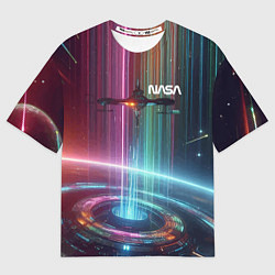 Футболка оверсайз мужская Spaceship in the neon cosmos - nasa, цвет: 3D-принт