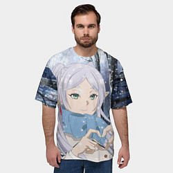 Футболка оверсайз мужская Фрирен в зимнем лесу, цвет: 3D-принт — фото 2