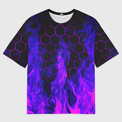 Футболка оверсайз мужская Неоновый огонь и соты, цвет: 3D-принт