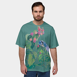 Футболка оверсайз мужская Малина и синичка, цвет: 3D-принт — фото 2