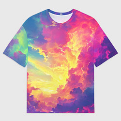 Мужская футболка оверсайз Розовые облака на синем небе