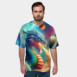 Футболка оверсайз мужская Огнедышащий космический дракон - нейроарт фантазия, цвет: 3D-принт — фото 2