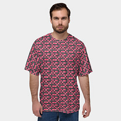 Футболка оверсайз мужская Мелкая клетка-плитка тёмно-розовый, цвет: 3D-принт — фото 2