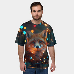 Футболка оверсайз мужская Новогодняя рыжая лисица, цвет: 3D-принт — фото 2