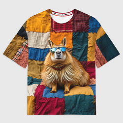 Футболка оверсайз мужская Яркий пэчворк с капибарой, цвет: 3D-принт