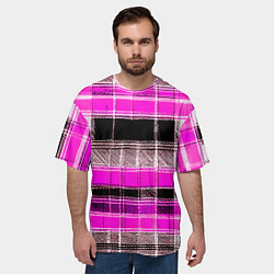 Футболка оверсайз мужская Белые полосы на чёрно-розовом фоне, цвет: 3D-принт — фото 2