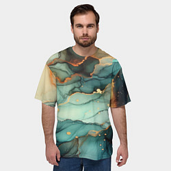 Футболка оверсайз мужская Бирюзовый узор с оранжевыми вставками, цвет: 3D-принт — фото 2