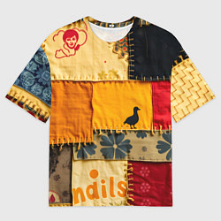 Футболка оверсайз мужская Пэчворк с птичкой, цвет: 3D-принт