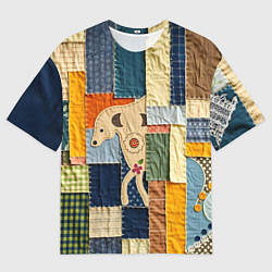 Футболка оверсайз мужская Пэчворк с собакой, цвет: 3D-принт