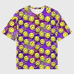 Футболка оверсайз мужская Психоделические желтые смайлы, цвет: 3D-принт