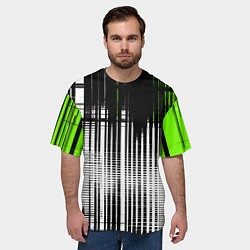 Футболка оверсайз мужская Зелёно-чёрный гранж на белом фоне, цвет: 3D-принт — фото 2