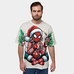 Футболка оверсайз мужская Новогодняя женщина-паук с горячим шоколадом, цвет: 3D-принт — фото 2