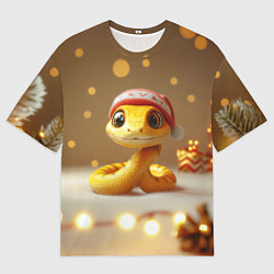 Футболка оверсайз мужская Желтая праздничная змейка, цвет: 3D-принт