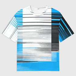Футболка оверсайз мужская Чёрные вертикальные полосы на сине-белом фоне, цвет: 3D-принт