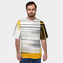 Футболка оверсайз мужская Чёрные вертикальные полосы на жёлто-белом фоне, цвет: 3D-принт — фото 2