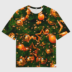 Футболка оверсайз мужская Новогодние игрушки на ветках, цвет: 3D-принт