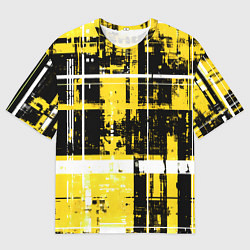 Мужская футболка оверсайз Жёлто-белый гранж на чёрном фоне