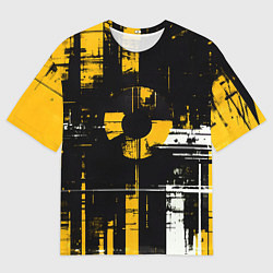 Футболка оверсайз мужская Жёлто-белый гранж на чёрном фоне, цвет: 3D-принт