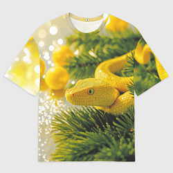Футболка оверсайз мужская Змея новогодняя лимонного цвета, цвет: 3D-принт