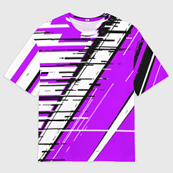 Футболка оверсайз мужская Чёрно-белые глитч полосы на фиолетовом фоне, цвет: 3D-принт