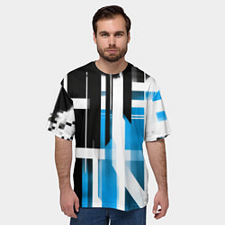 Футболка оверсайз мужская Чёрно-синие вертикальные и горизонтальные полосы н, цвет: 3D-принт — фото 2