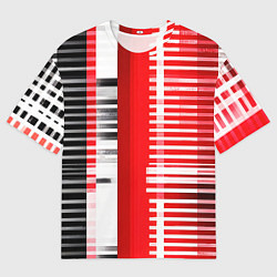 Футболка оверсайз мужская Белые полосы на чёрно-красном фоне, цвет: 3D-принт