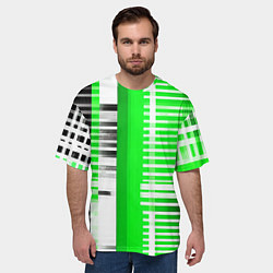 Футболка оверсайз мужская Белые полосы на зелёно-чёрном фоне, цвет: 3D-принт — фото 2
