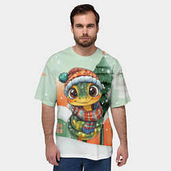 Футболка оверсайз мужская Новогодняя змейка в шарфике, цвет: 3D-принт — фото 2