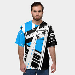 Футболка оверсайз мужская Чёрно-белые абстрактные линии на синем фоне, цвет: 3D-принт — фото 2