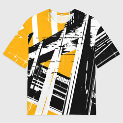 Футболка оверсайз мужская Чёрно-белые абстрактные линии на жёлтом фоне, цвет: 3D-принт