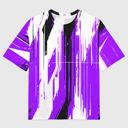 Футболка оверсайз мужская Вертикальные чёрно-белые линии на фиолетовом фоне, цвет: 3D-принт